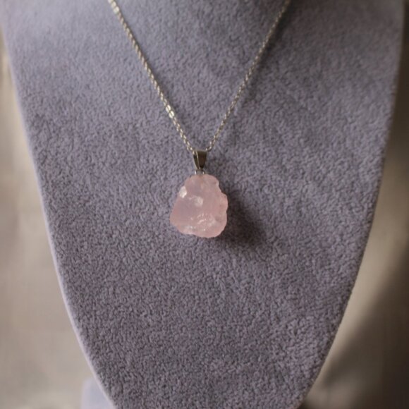 Jewelry - Raw Rose Quartz Crystal Pendant Necklace – Natural Pink Healing Stone